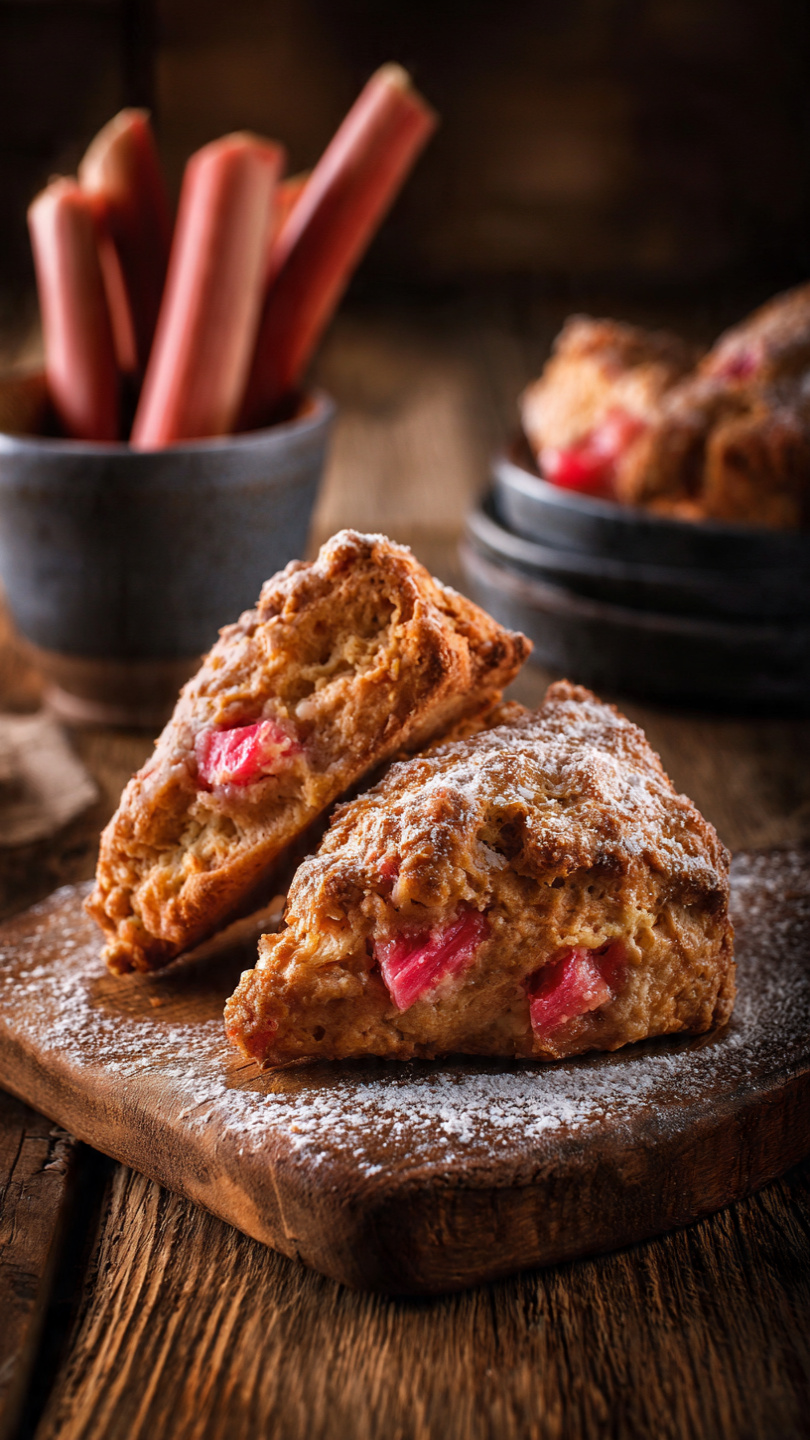 Flaky Rhubarb Scones with Vanilla Glaze
