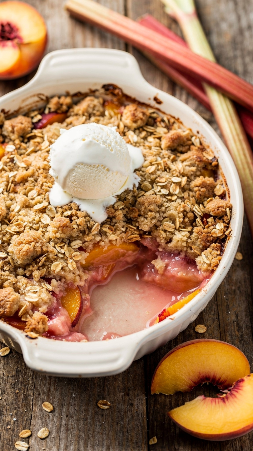 Peach Rhubarb Crisp with Brown Sugar Oat Topping