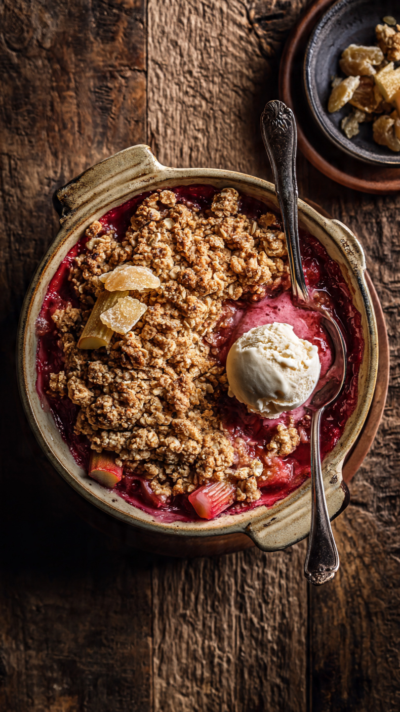 Rhubarb Ginger Crisp with Brown Sugar Oat Topping